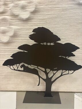 Cartier Black Metal Tree Wall Decor with Leopard Silhouette - Home Accent